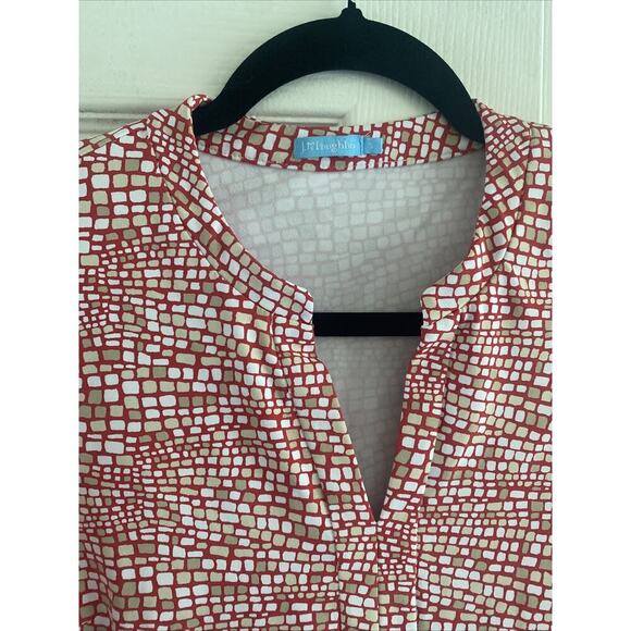 J McLaughlin Small Catalina Cloth Red Tan Blouse Tunic Top - Picture 2 of 5
